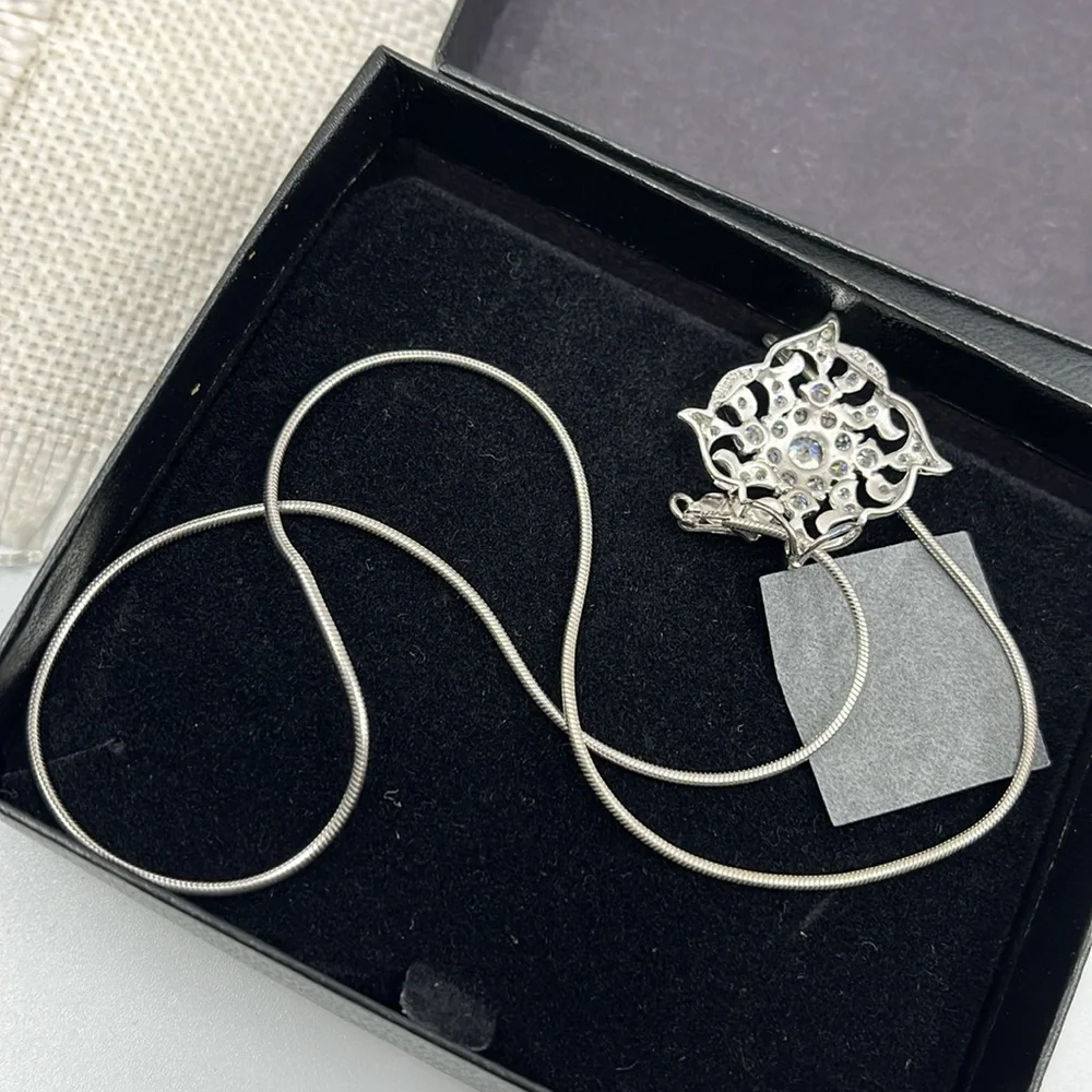 Beautiful Absolute 925 Italy Sterling Silver Necklace with CZ Pendant - Picture 5 of 15